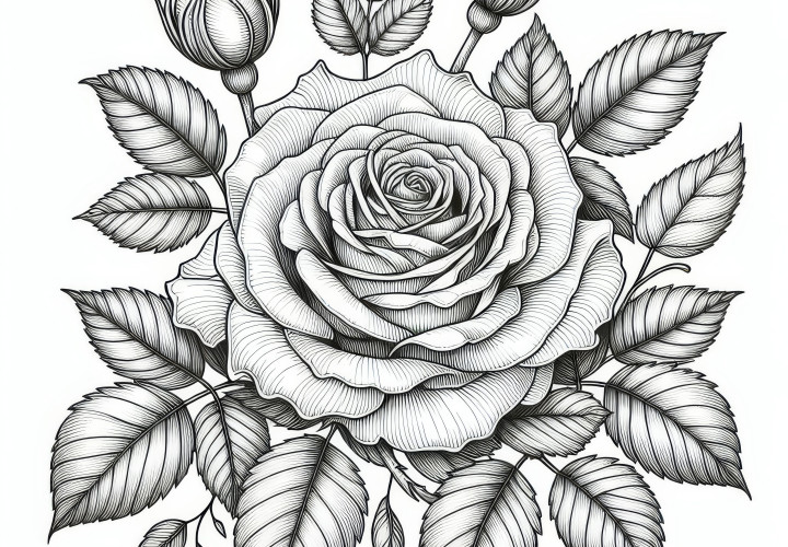 Romantic rose for Valentine's Day: Free coloring page for download