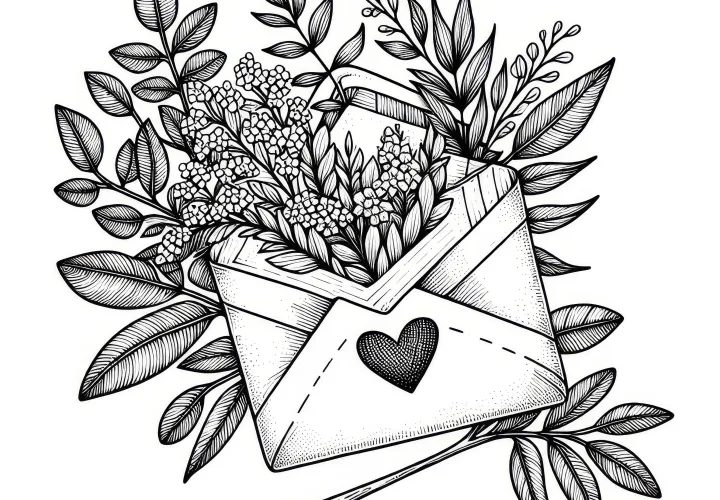 Envelope with heart for Valentine's Day: Free coloring page for download