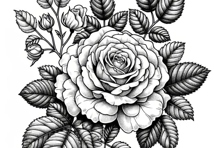 Rose blossom for Valentine's Day: Download coloring page for free