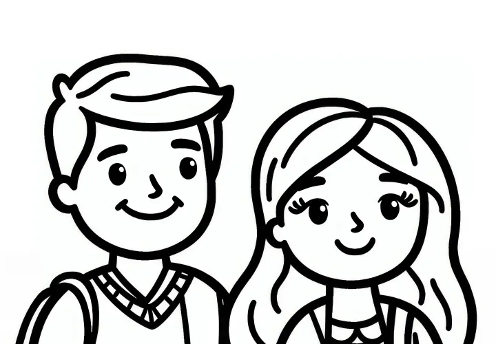 Couple on a walk on Valentine's Day: Simple coloring page (Free)