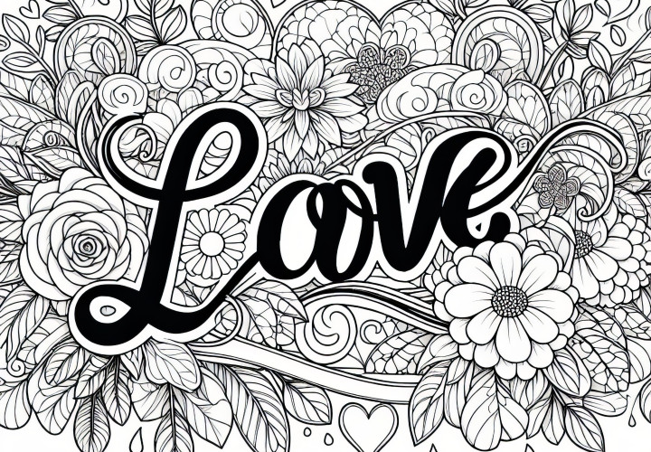 Romantic lettering Love: Valentine's Day coloring page (Free)