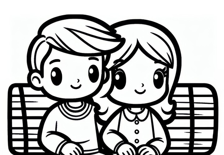 Couple on a park bench: Valentine's Day coloring page (free)