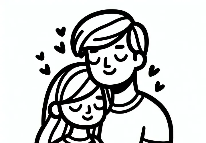 Couple cuddling affectionately: Coloring page for Valentine's Day (Free)