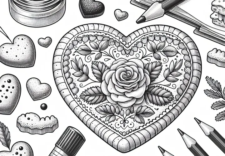 Download a heart-shaped cookie coloring page for Valentine's Day for free