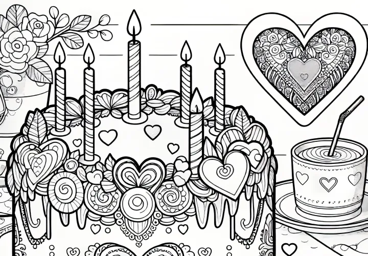 Cake with heart: Valentine's Day coloring page for free