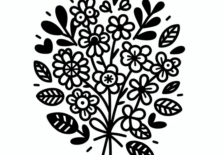 Bouquet of flowers for Valentine's Day: Simple coloring sheet for children (Free)