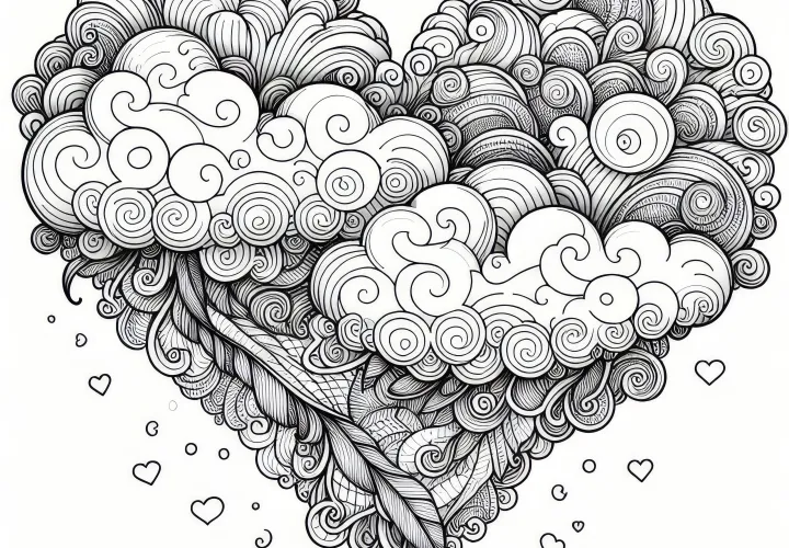 Romantic cloud in heart shape: Coloring page for Valentine's Day (free)