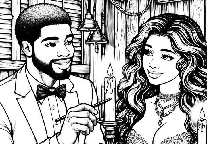 Couple at a candlelight dinner to color (Free)