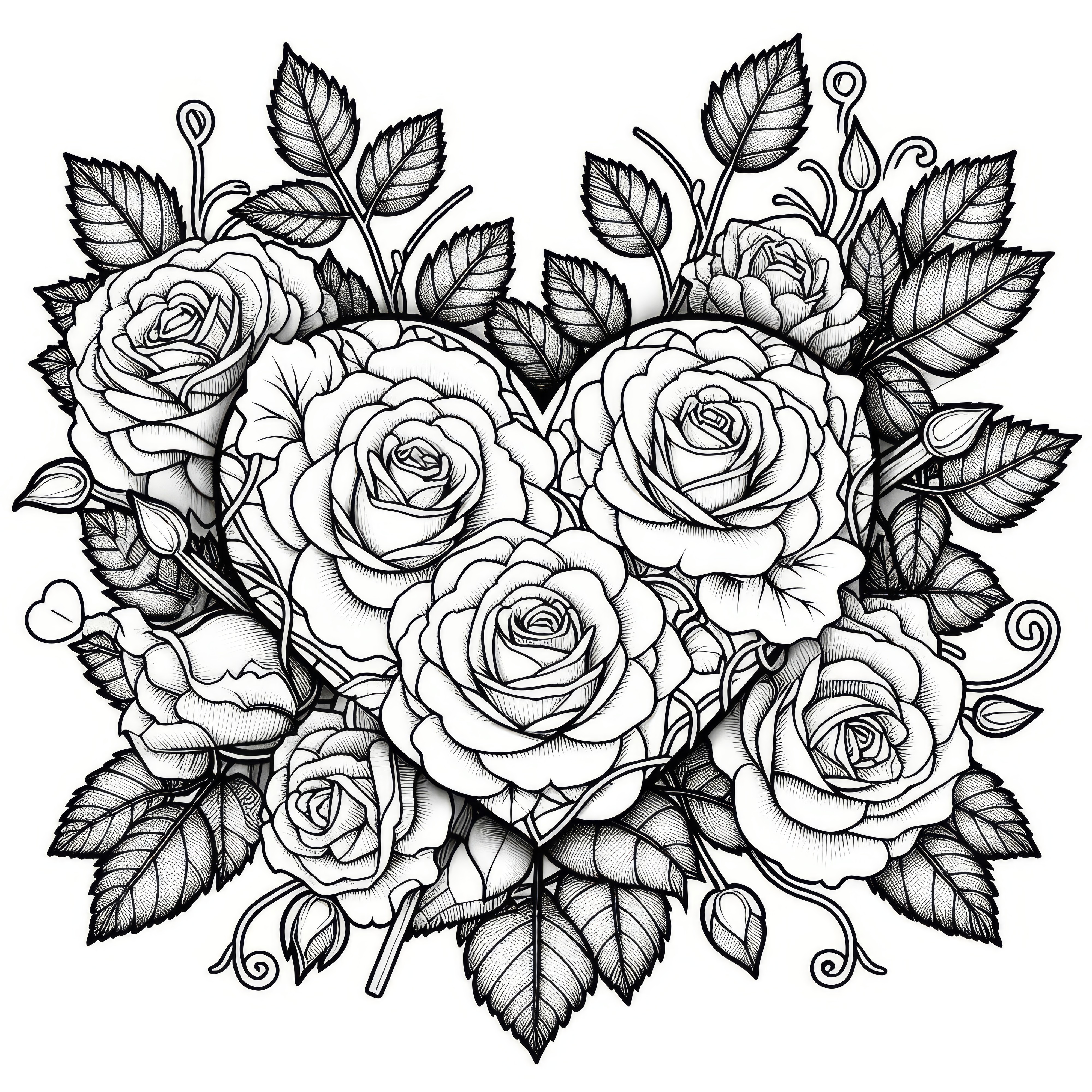 Heart decorated with roses: Coloring page for Valentine's Day (Free)