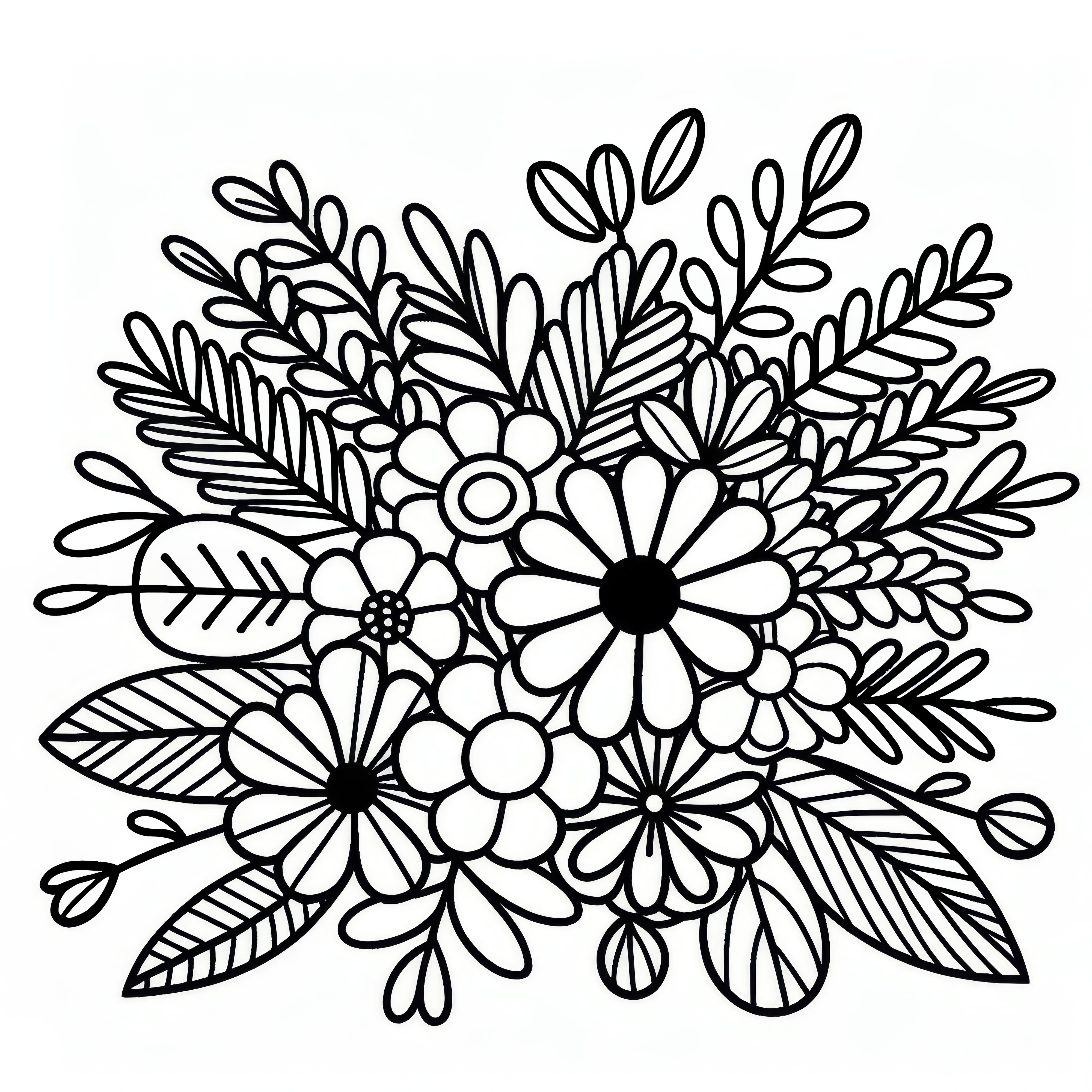 Large bouquet of flowers for Valentine's Day: Simple coloring page for download (free) Large bouquet of flowers for Valentine's Day: Simple coloring page to download (Free)