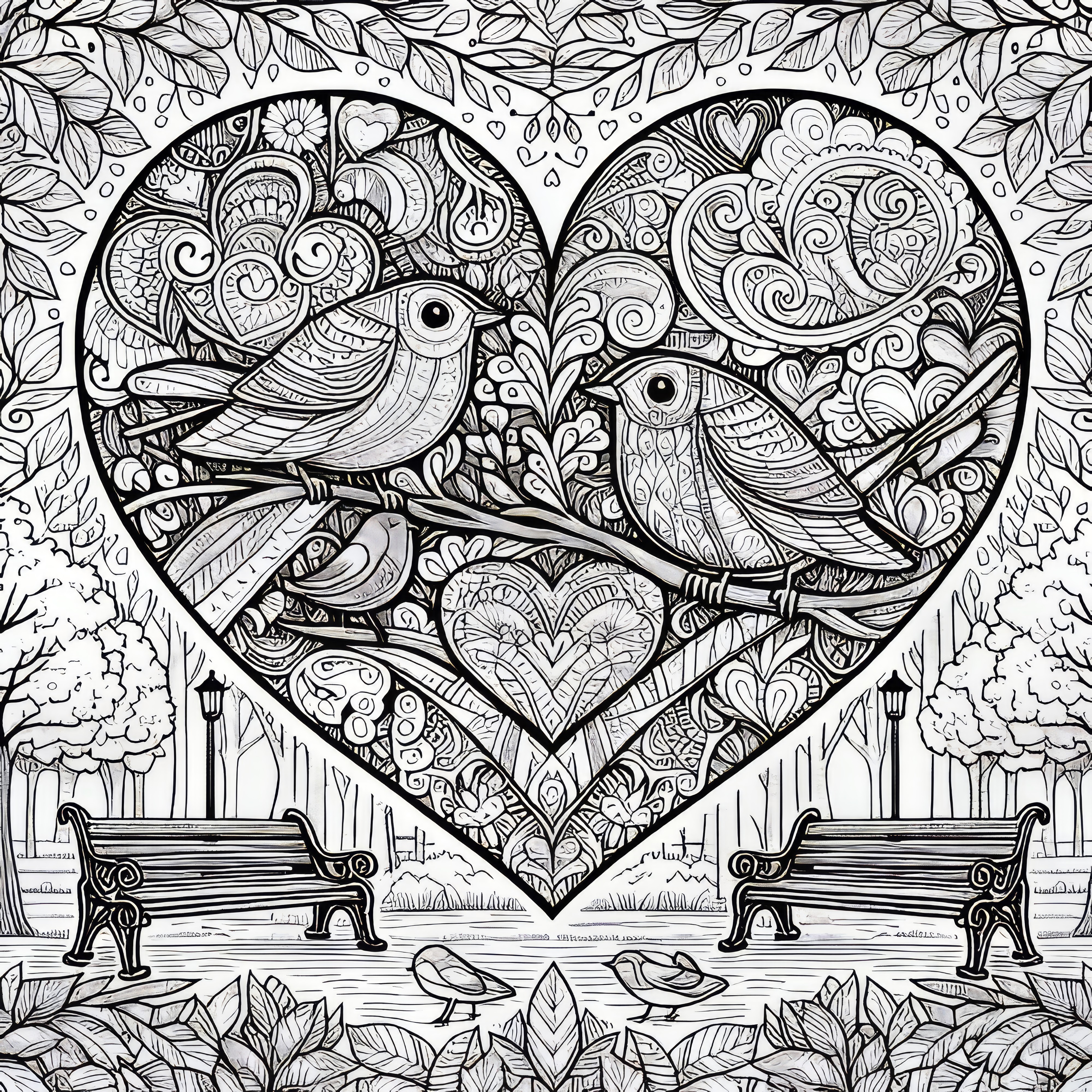 Big heart with birds in the park: Coloring picture for Valentine's Day (Free) Big heart with birds in the park: Coloring picture for Valentine's Day (Free)