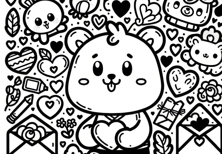 Sweet bear with heart for Valentine's Day: Easy coloring template for download (Free)