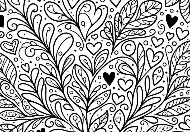 Floral pattern made of hearts for Valentine's Day: Coloring template for download (Free)