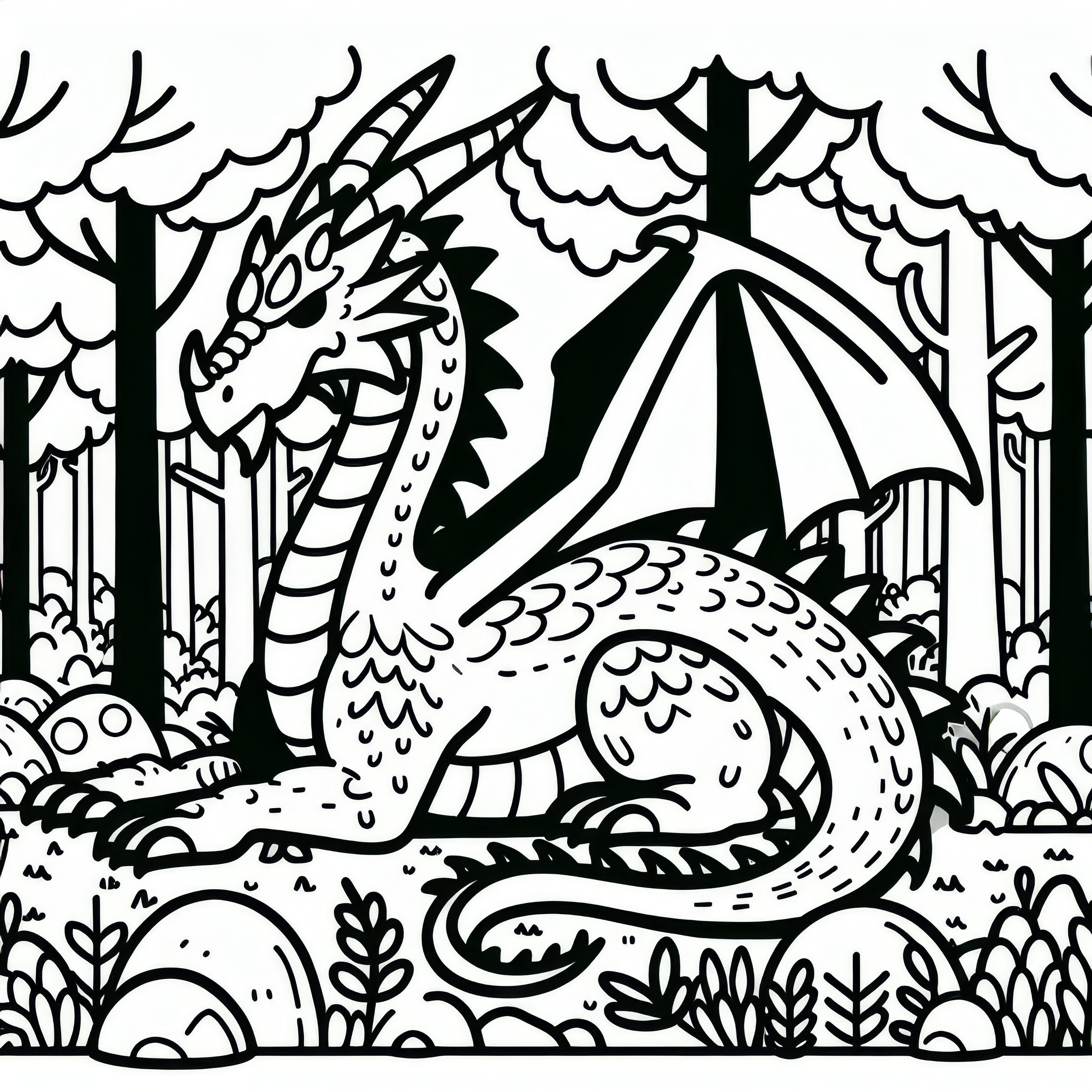 Grand dragon dans la forêt : Coloriage gratuit