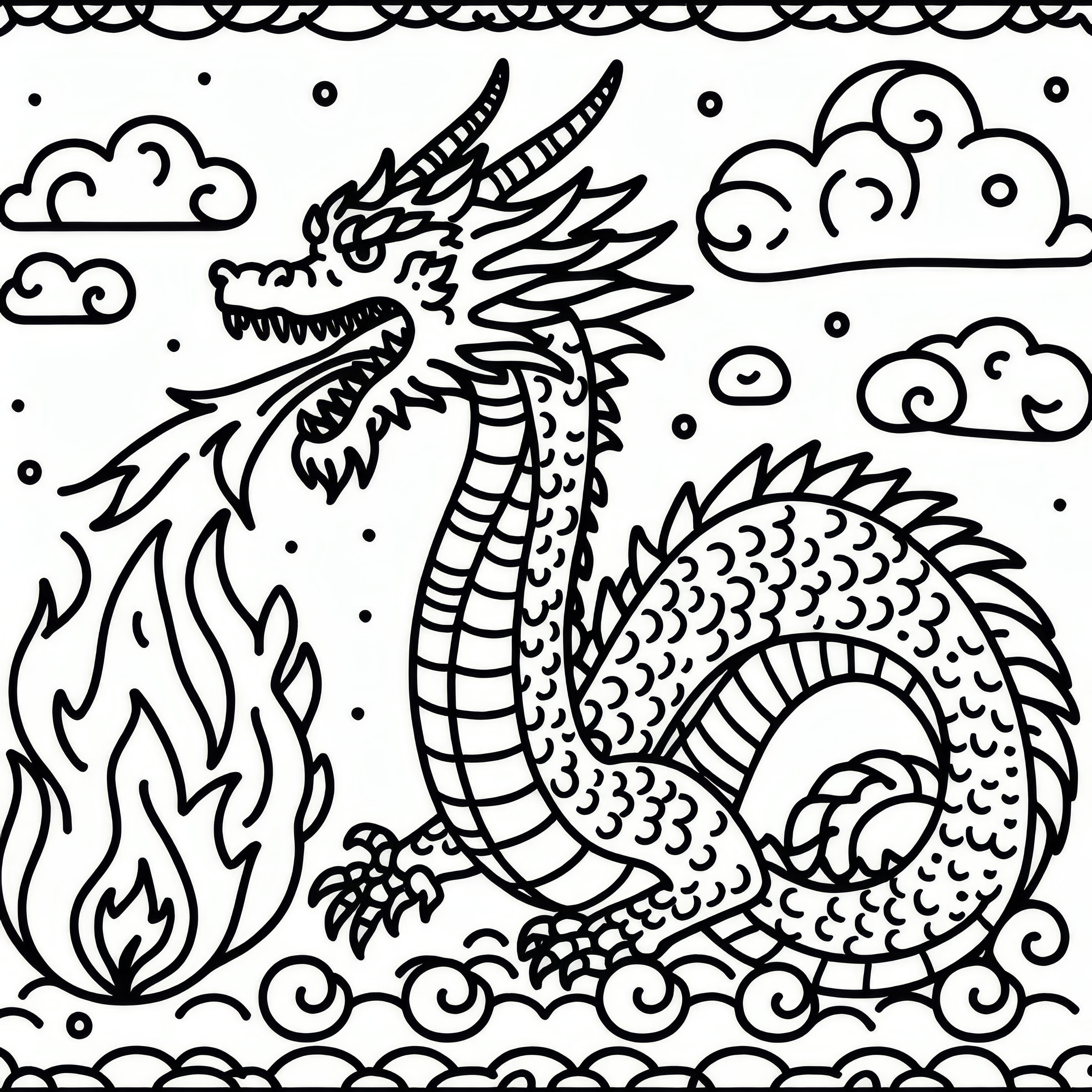 Grand dragon cracheur de feu : Coloriage simple (Gratuit)