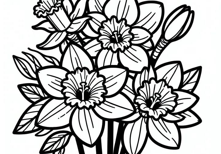 Daffodil, daffodil: Spring flower as a coloring picture