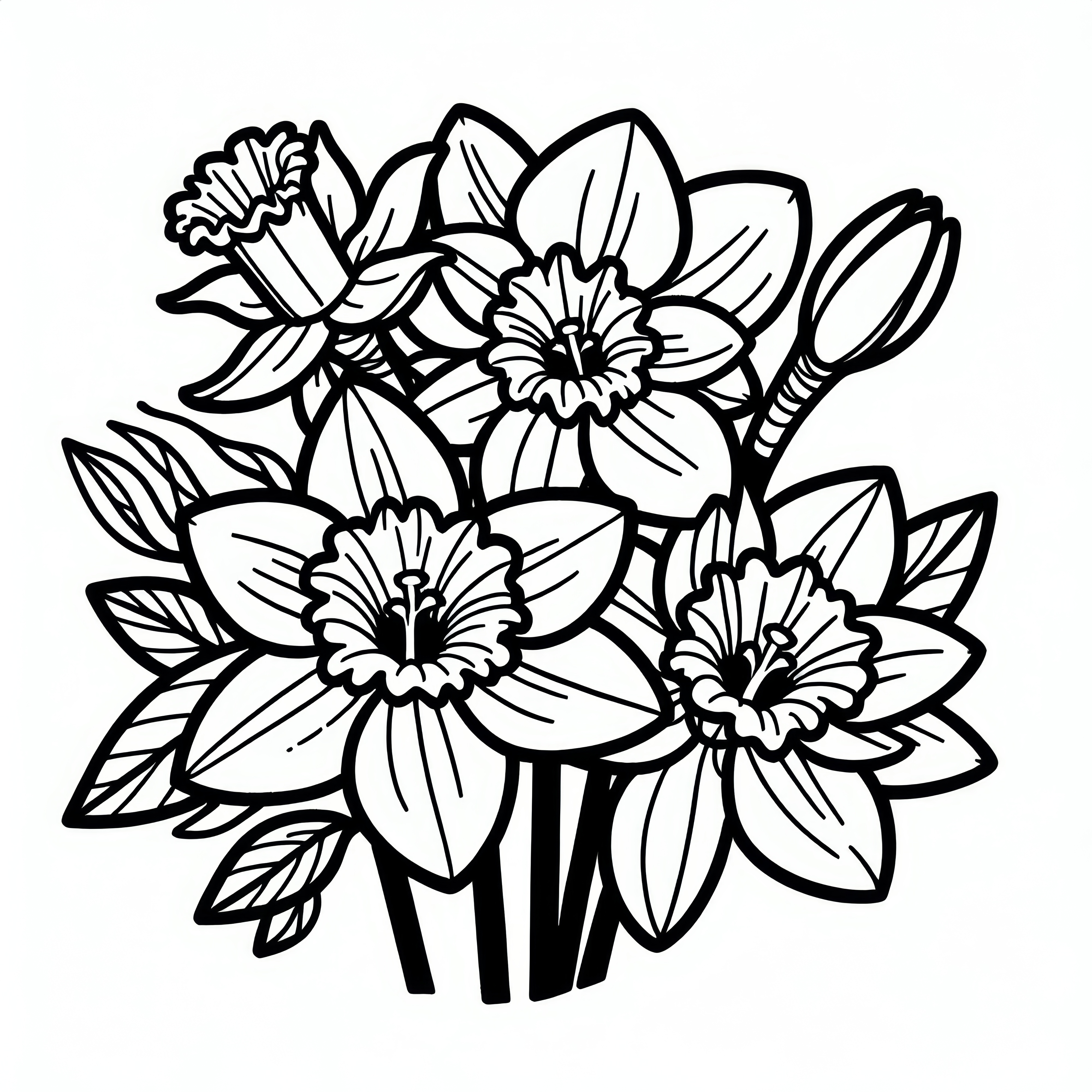 Narcissus, daffodil: Spring flower as a coloring page