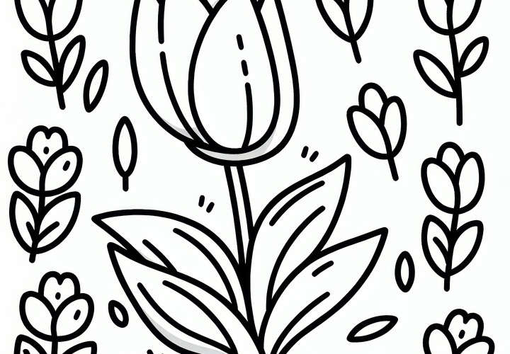 Tulip: Spring flower as a coloring picture