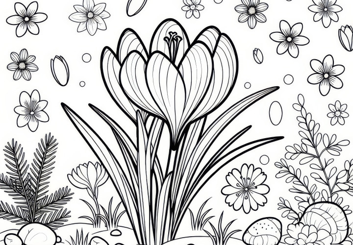 Crocus: Spring flower as a coloring picture