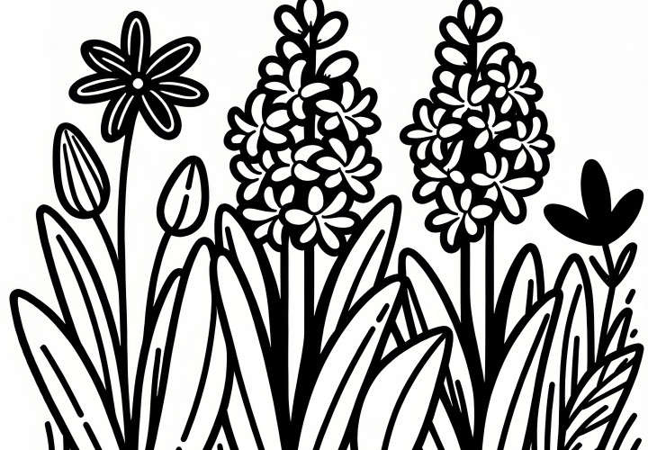 Hyacinth: Spring flower as a coloring page