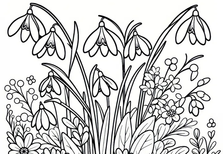 Snowdrop: spring flower as a coloring sheet