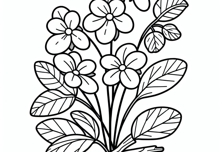 Violet: Spring flower as a coloring picture