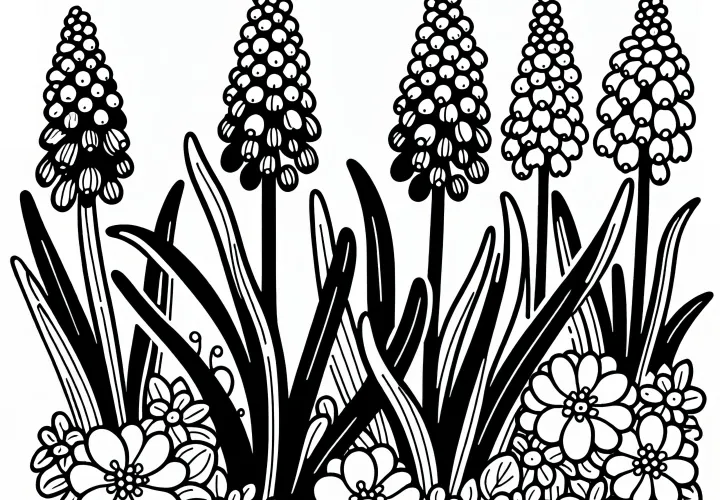 Grape hyacinth: Spring flower as a coloring picture