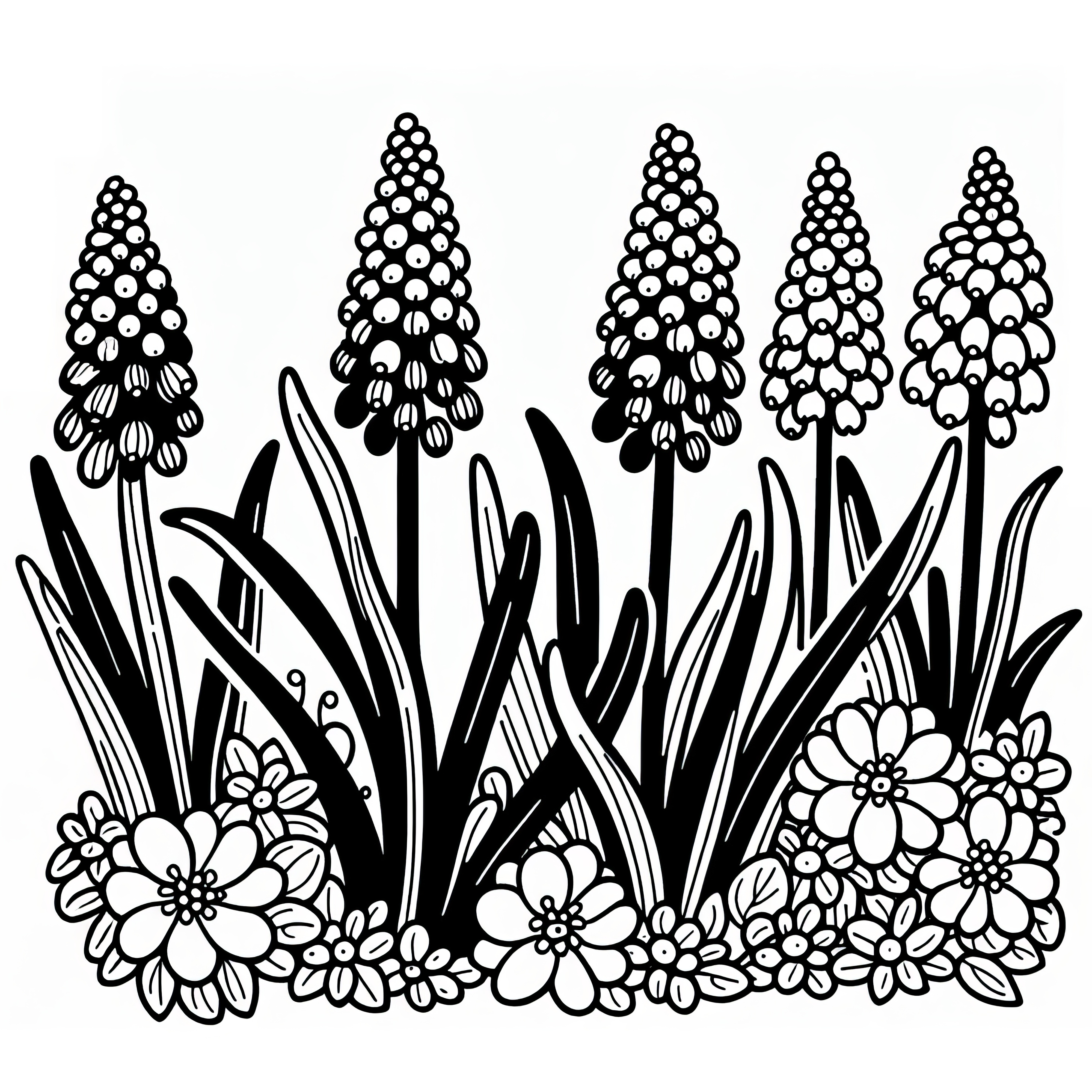 Grape hyacinth: Spring flower as a coloring page