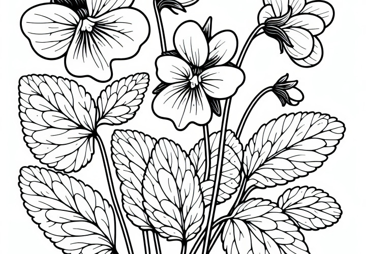 Pansies: Spring flower as a coloring page