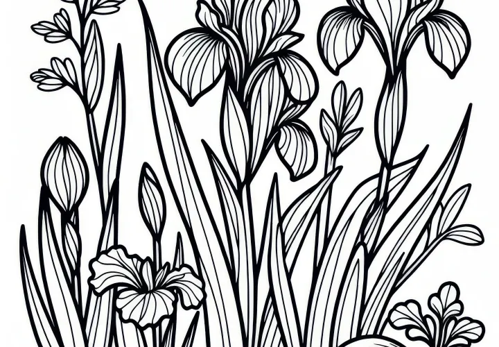 Iris sword lily: Spring flower as a coloring picture