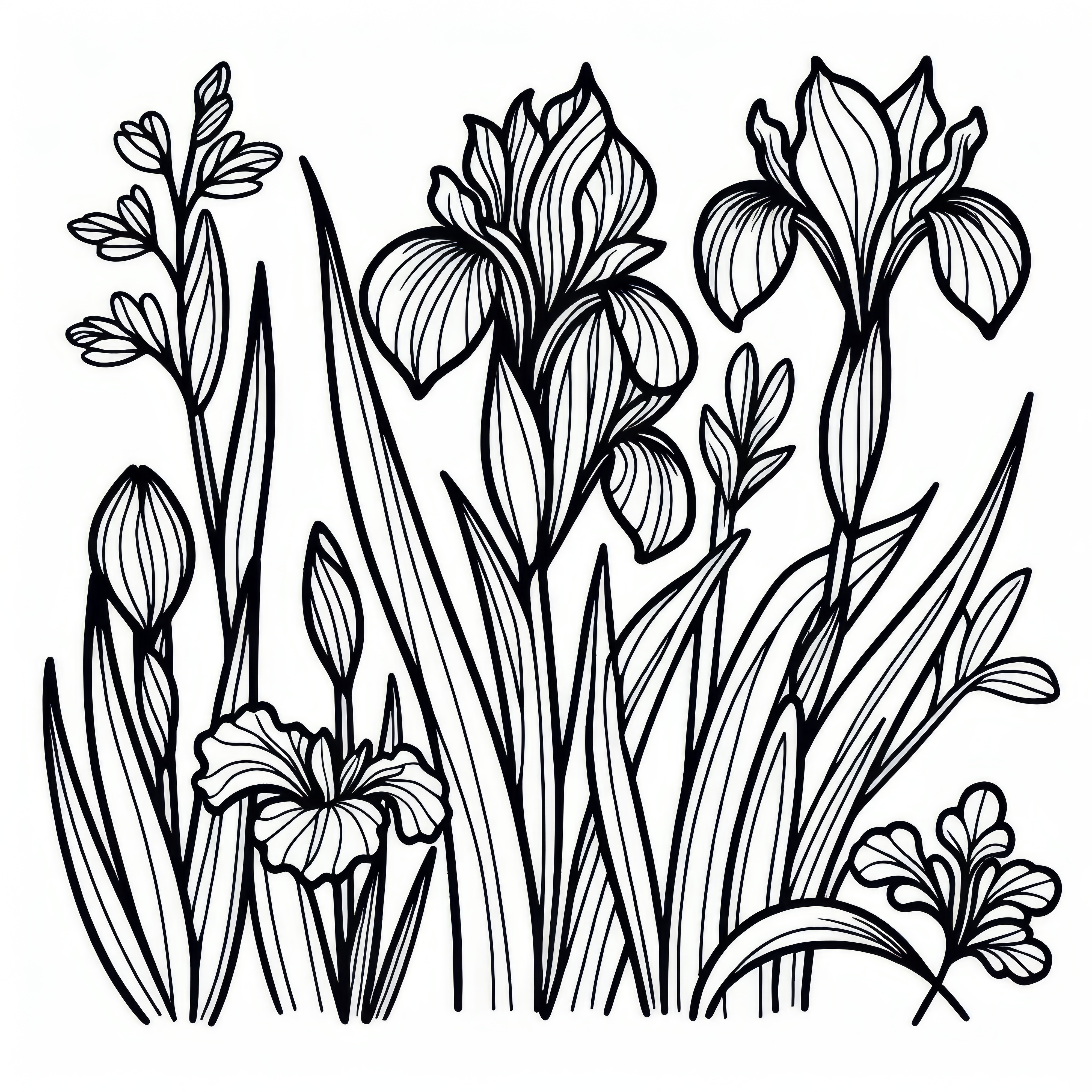 Iris sword lily: Spring flower as a coloring picture