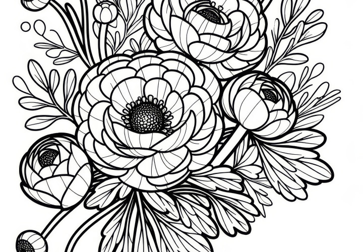 Ranunculus: Spring flower as a coloring page