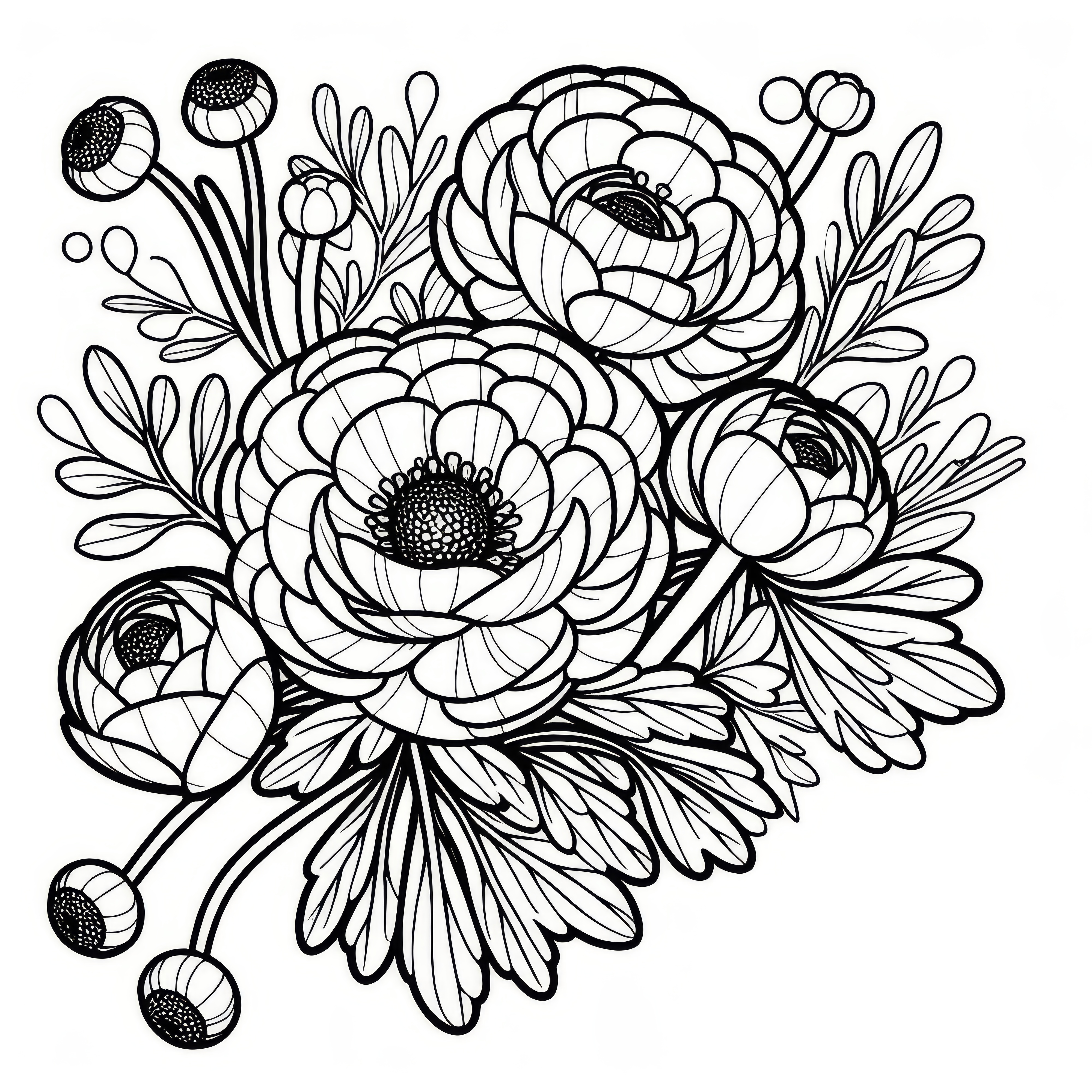 Ranunculus: Spring flower as a coloring page