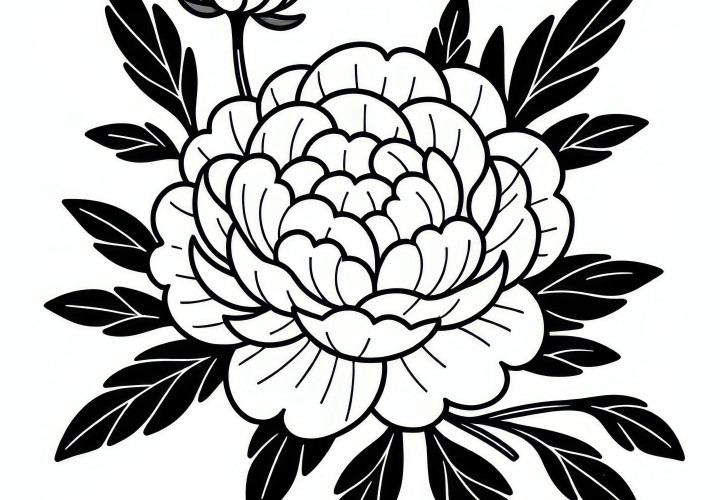 Peony: Spring flower as a coloring picture