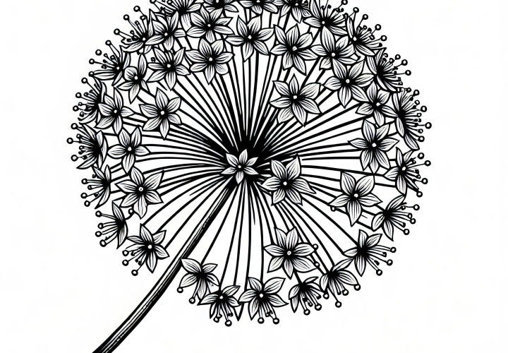 Ornamental onion, Allium: Spring flower as a coloring picture