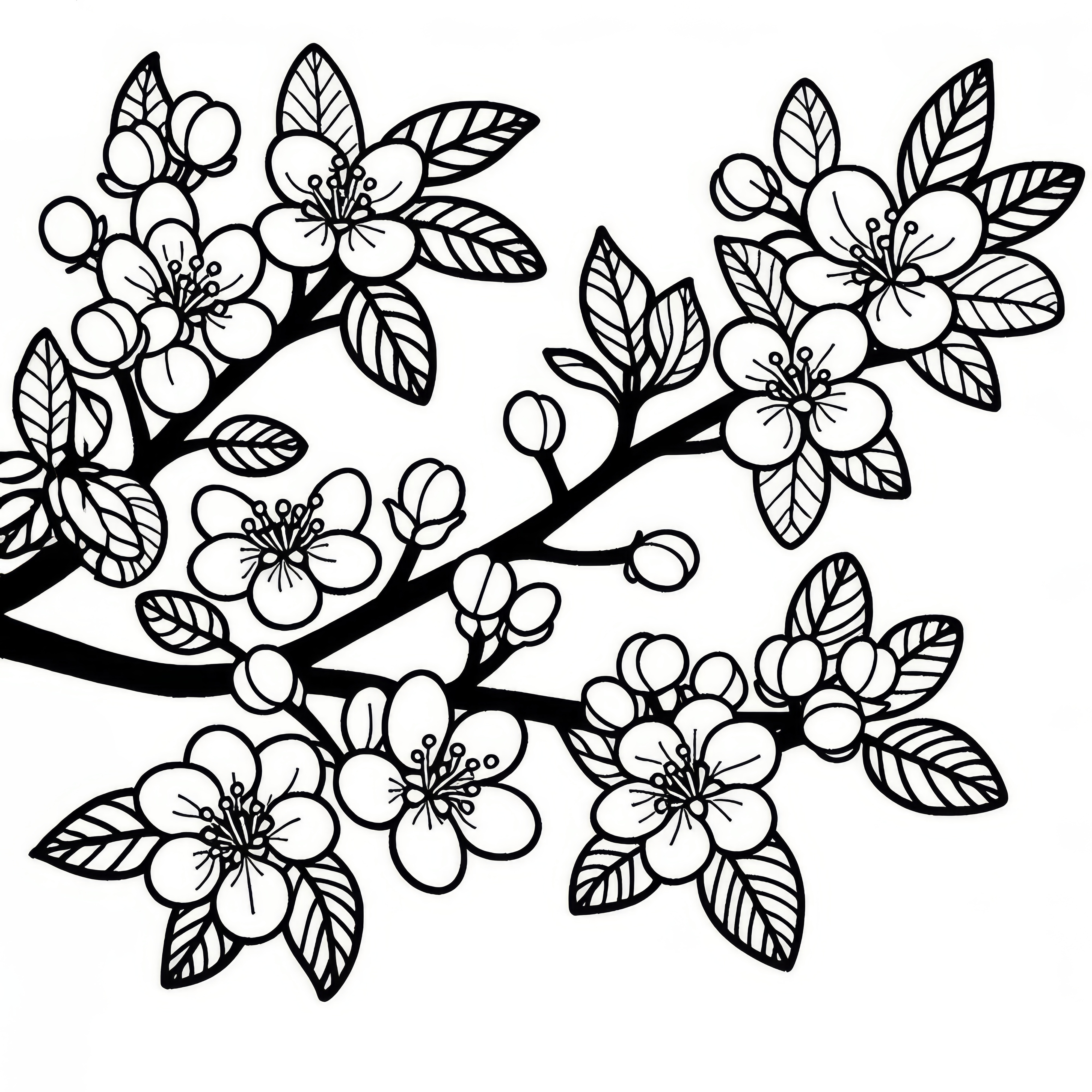 Blooming apple tree in spring: free coloring picture