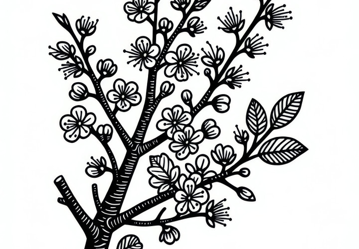 Blooming hazel in spring: free coloring page