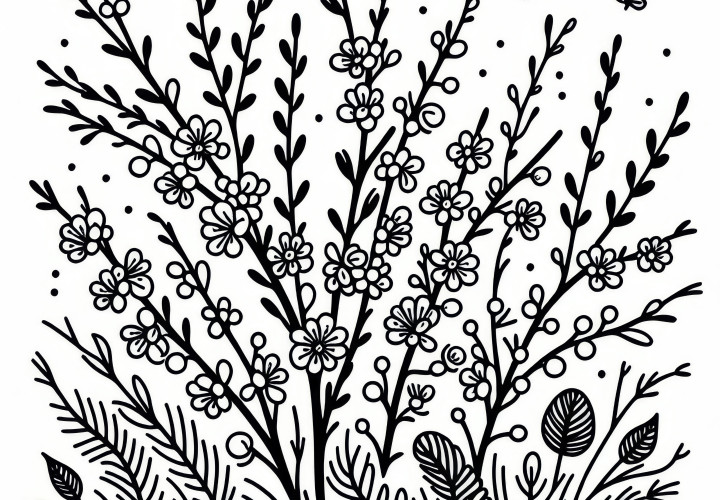 Blooming meadow in spring: free coloring page