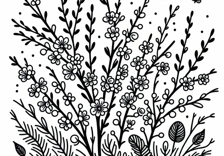 Blooming meadow in spring: free coloring page