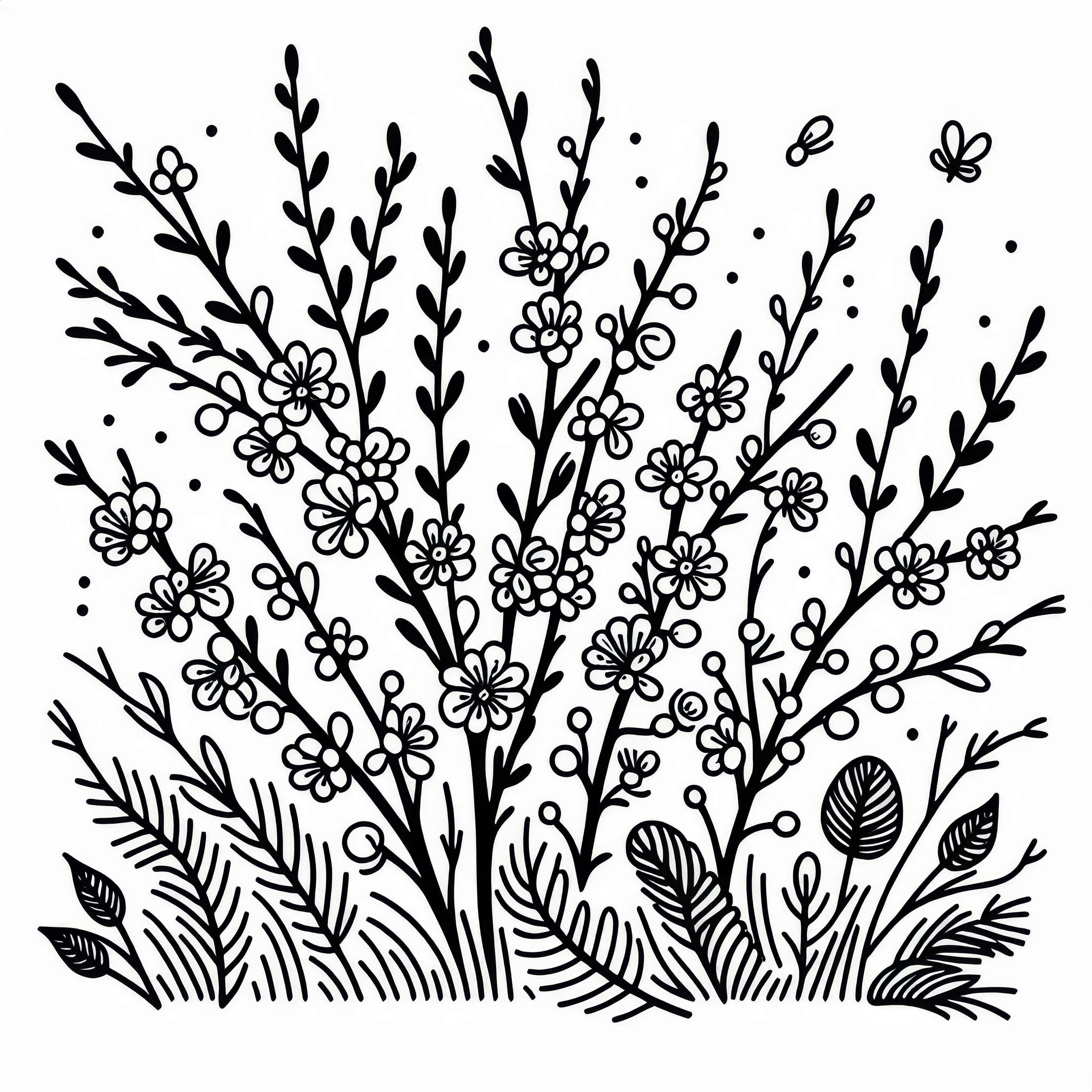 Blooming meadow in spring: free coloring page