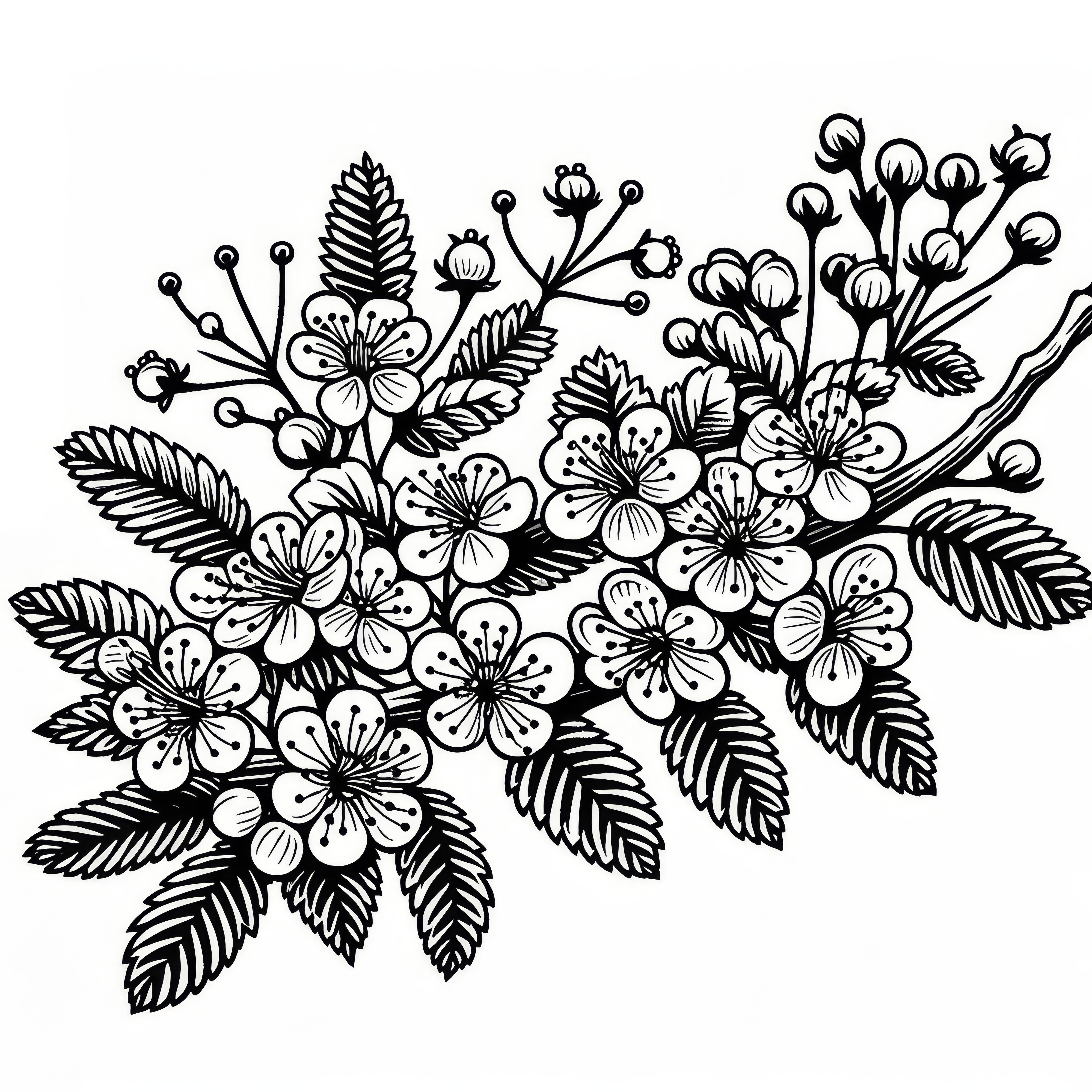 Blooming hawthorn in spring: free coloring page