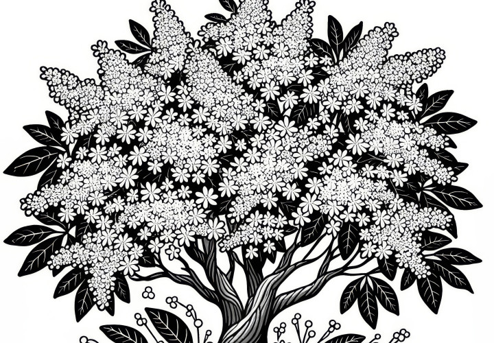 Blooming elderflower in spring: Free coloring picture