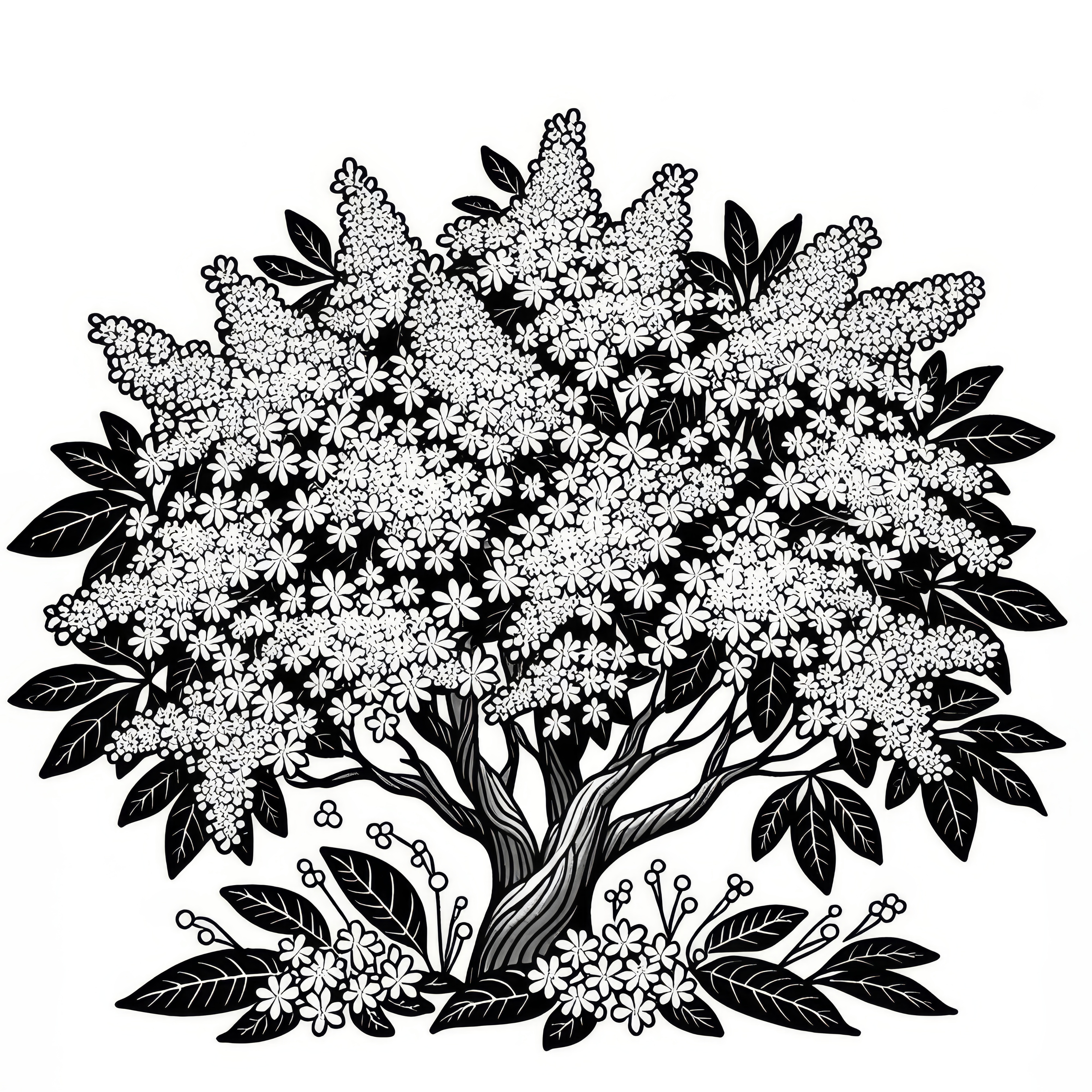 Flowering elderflower in spring: Free coloring picture