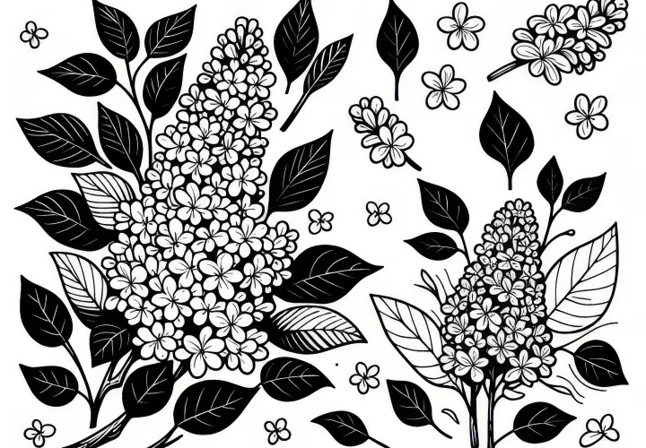 Blooming lilac in spring: Free coloring page