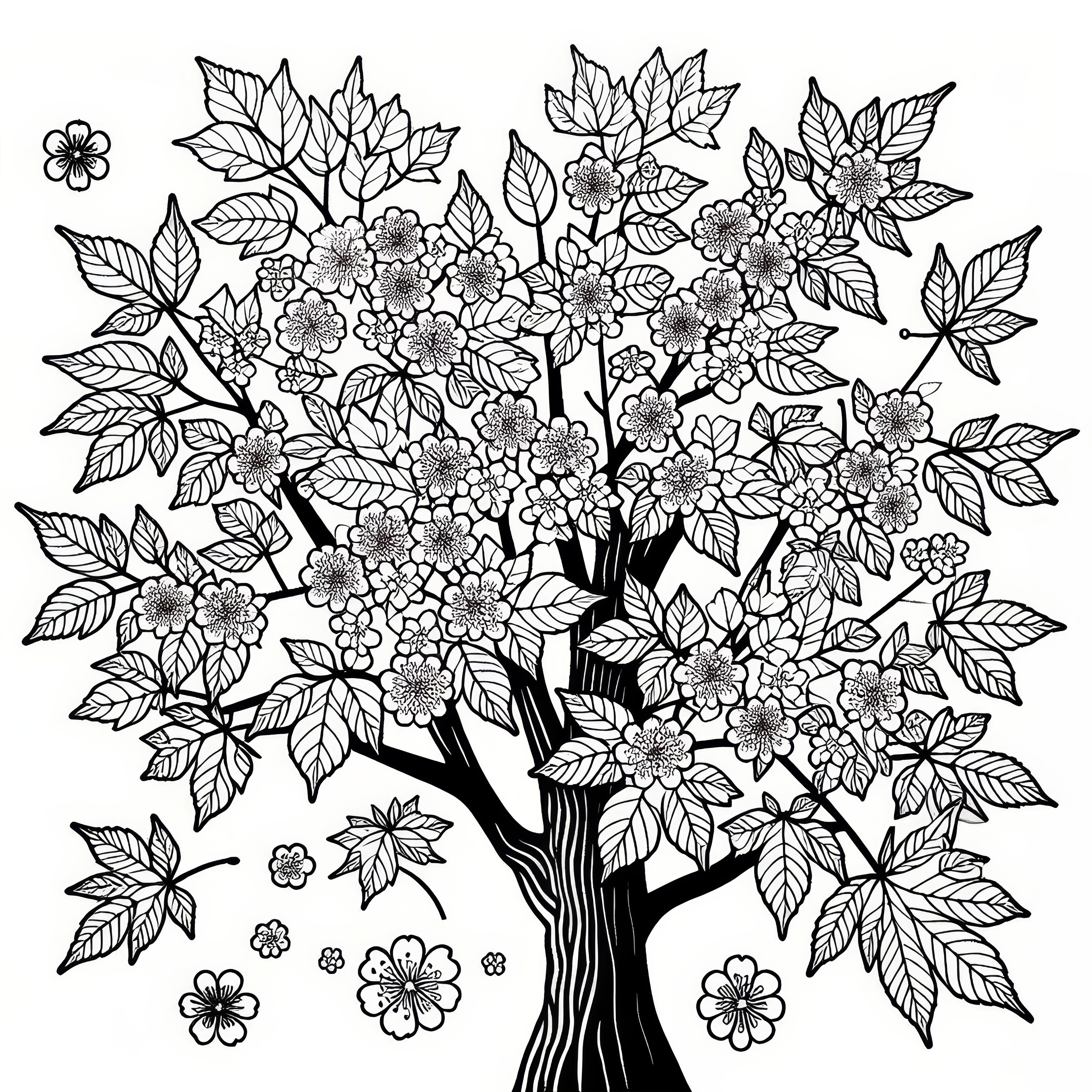 Blooming maple in spring as a coloring picture (Free)