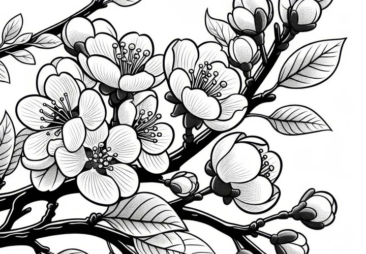 Blooming quince in spring: Free coloring page