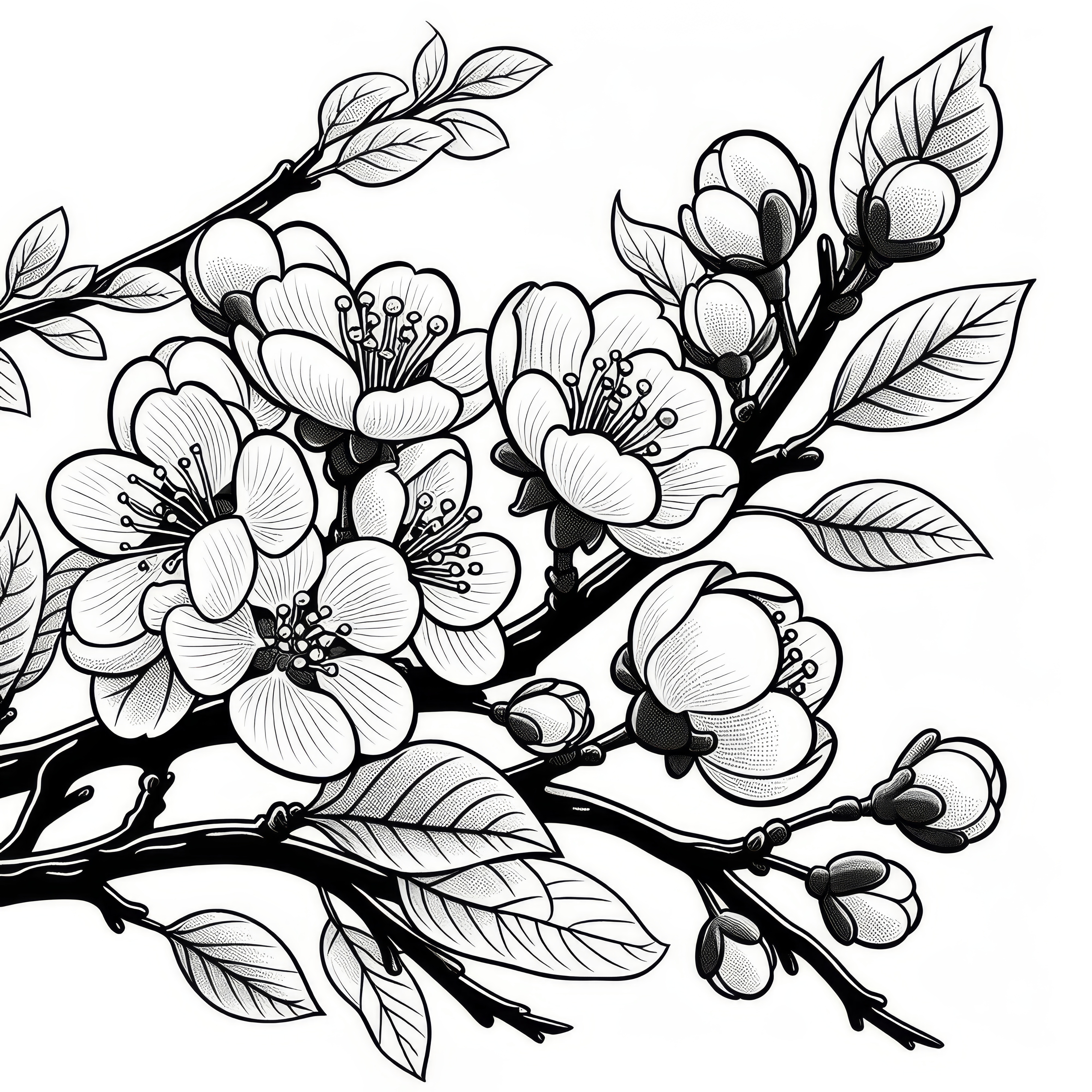 Flowering quince in spring: Free coloring page