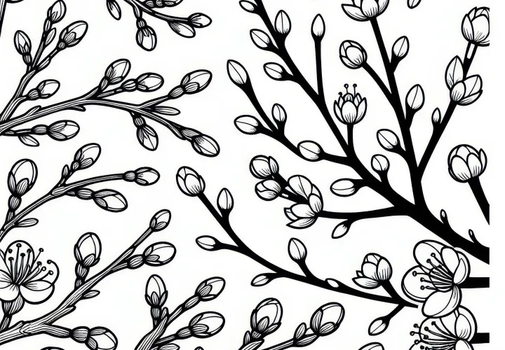 Branches with fresh buds: Free coloring page