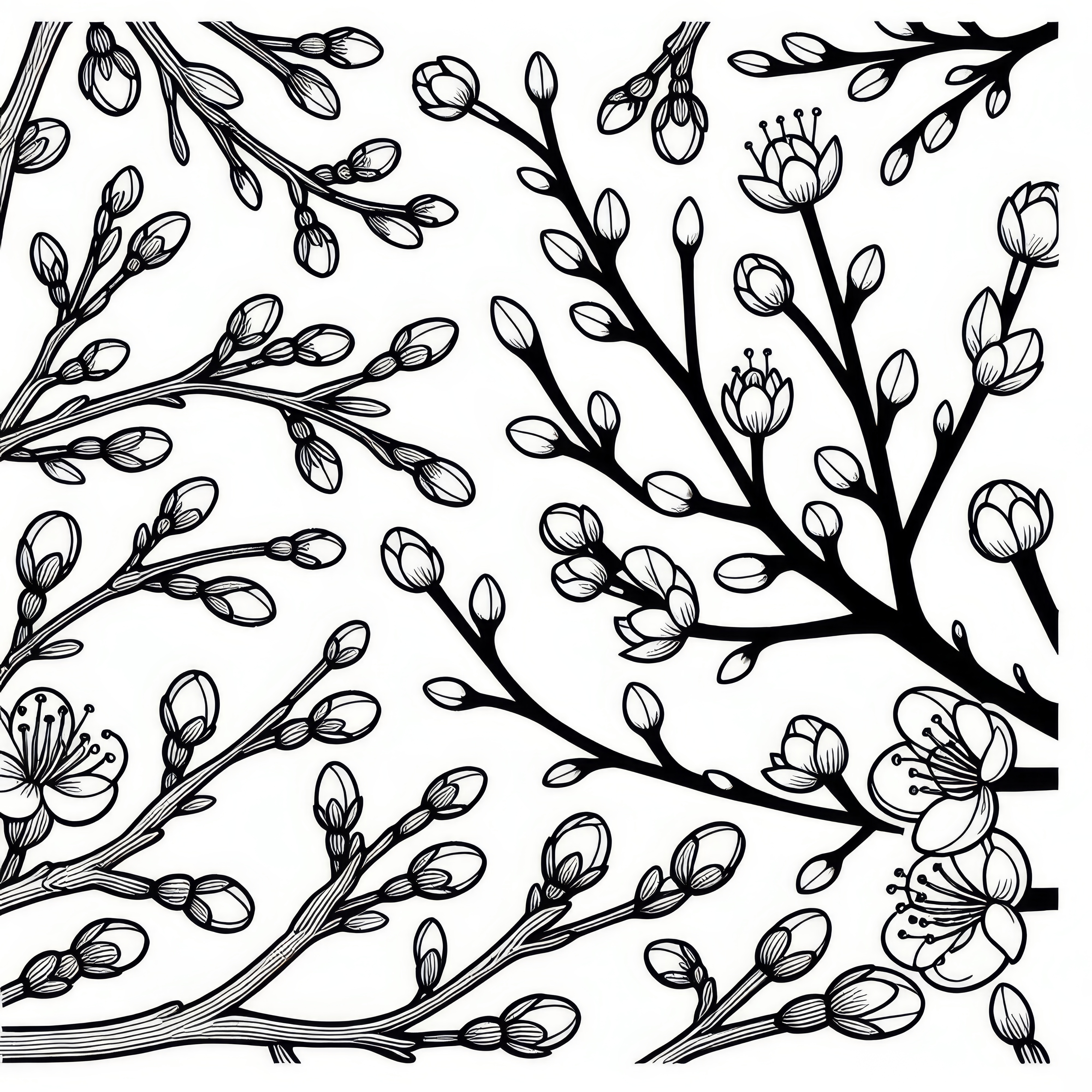 Branches with fresh buds: Free coloring page