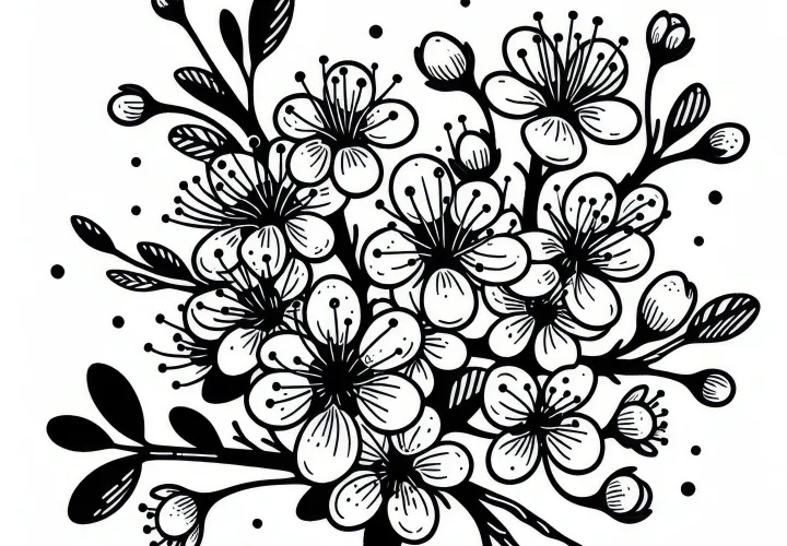 Blooming blackthorn in spring: Free coloring picture